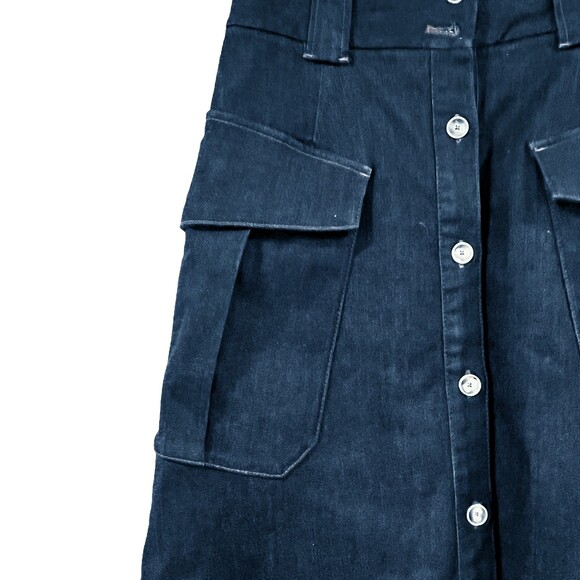 Massimo Dutti Calidad Denim Jean Midi A-Line Button Front Skirt Size 8 - Picture 5 of 10